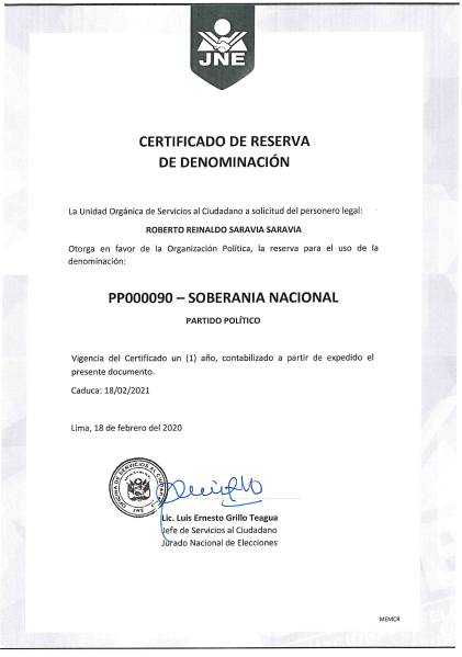 Certificado de Reserva de Denominación